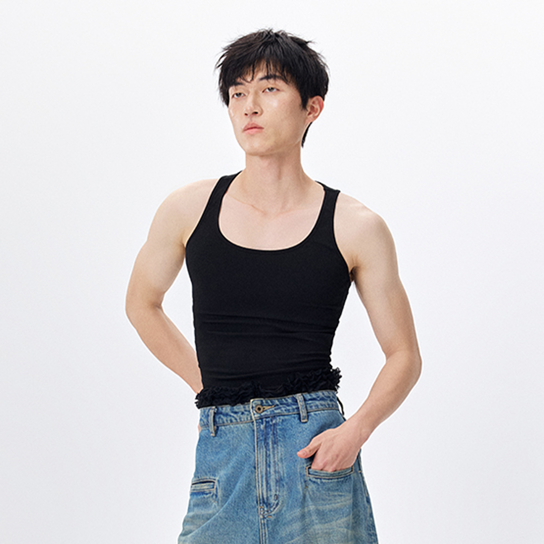 TUIMU Back Cut-Out Ribbed Tank Top Black-Tank Top-One Size-Free Shipping Leatheretro