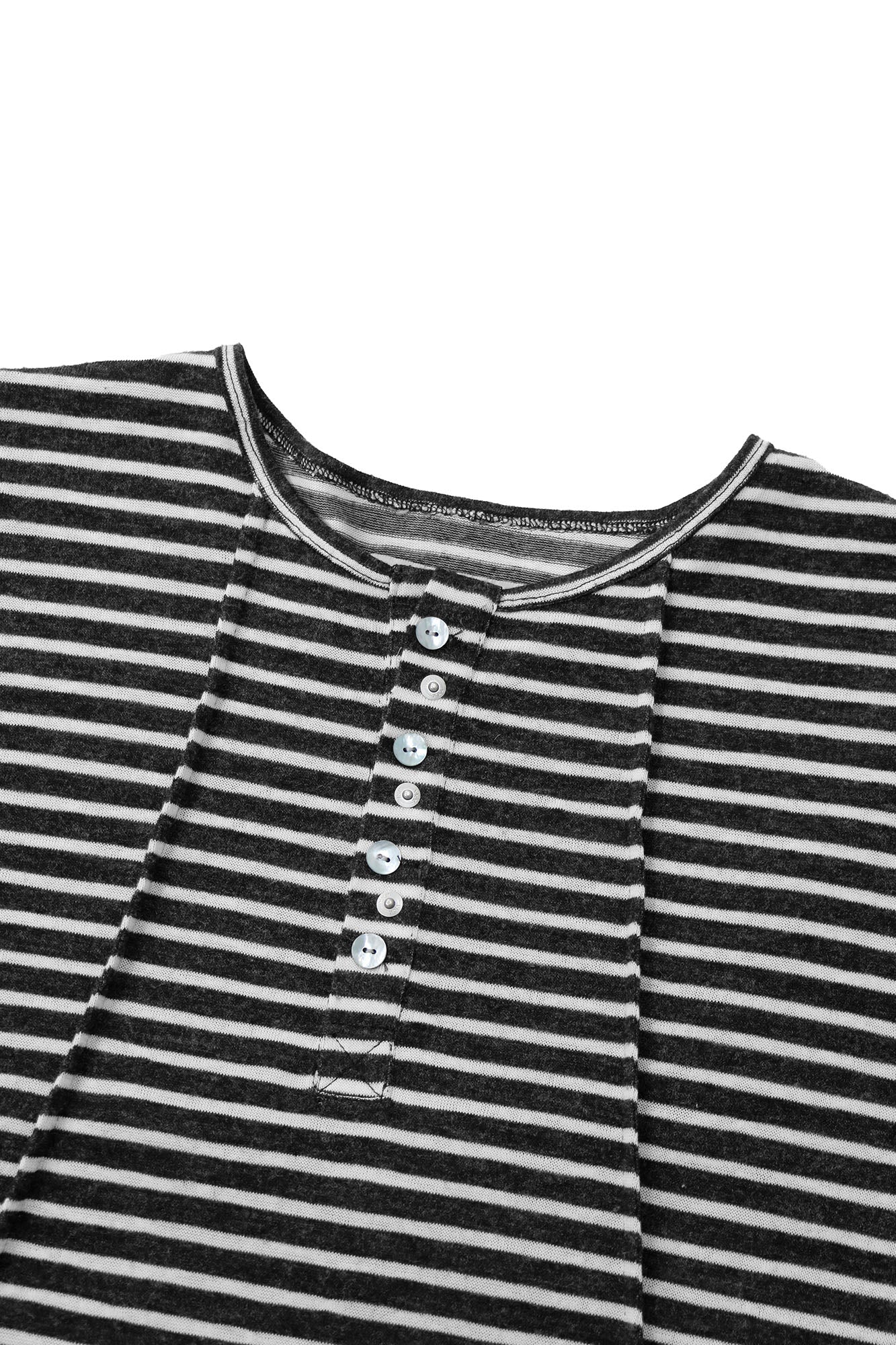 RELABEL Striped Pleated Henley Long-Sleeve Tee-L/S Tee-XS-Free Shipping Leatheretro