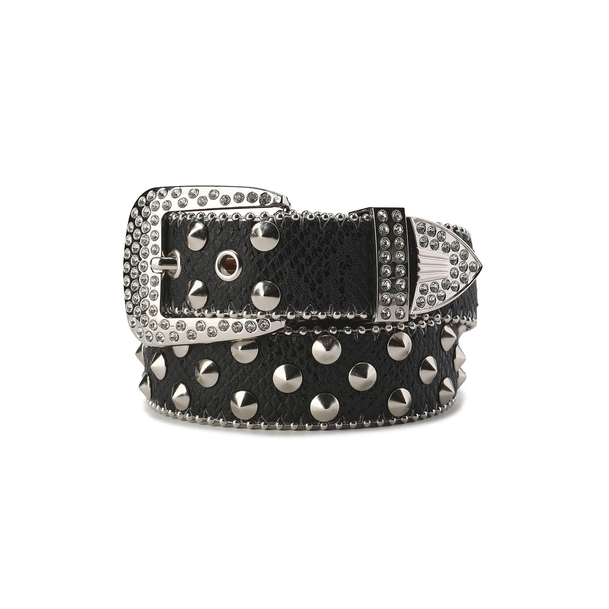 CYCYCY Serpentine Embossed Double Buckle Studded Belt Black-Accessories-One Size-Free Shipping Leatheretro