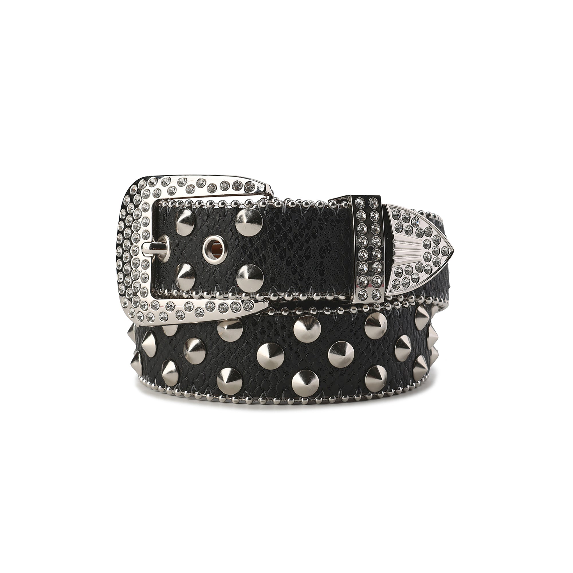 CYCYCY Serpentine Embossed Double Buckle Studded Belt Black-Accessories-One Size-Free Shipping Leatheretro