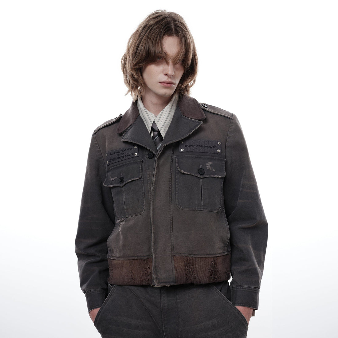 FACEONLAB Distressed P37 Rivet Jacket Grey-Jacket-M-Free Shipping Leatheretro