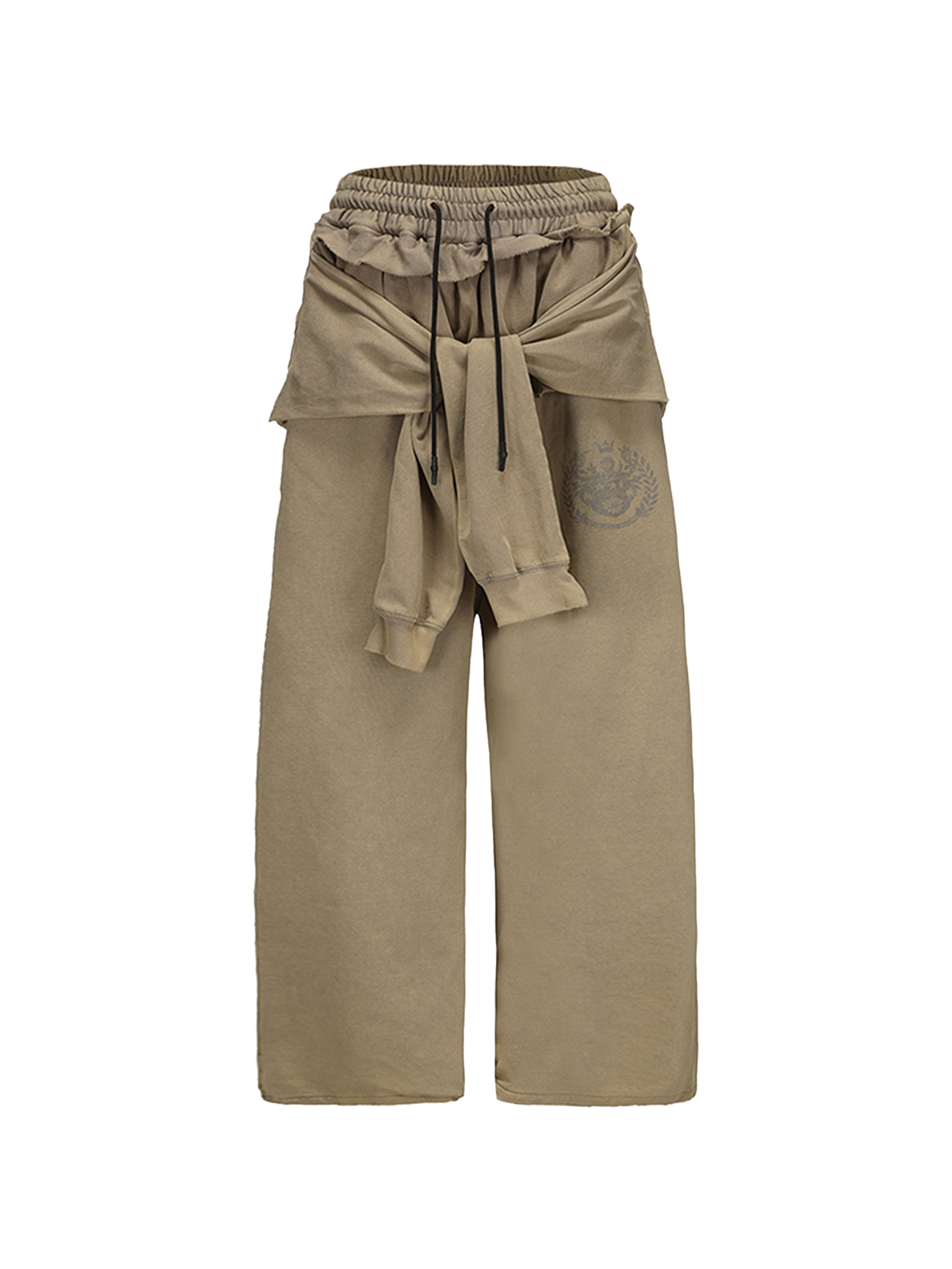CYCYCY Layered Raw Edge Wide-Leg Sweatpants Khaki-Pants-S / 23"-Free Shipping Leatheretro