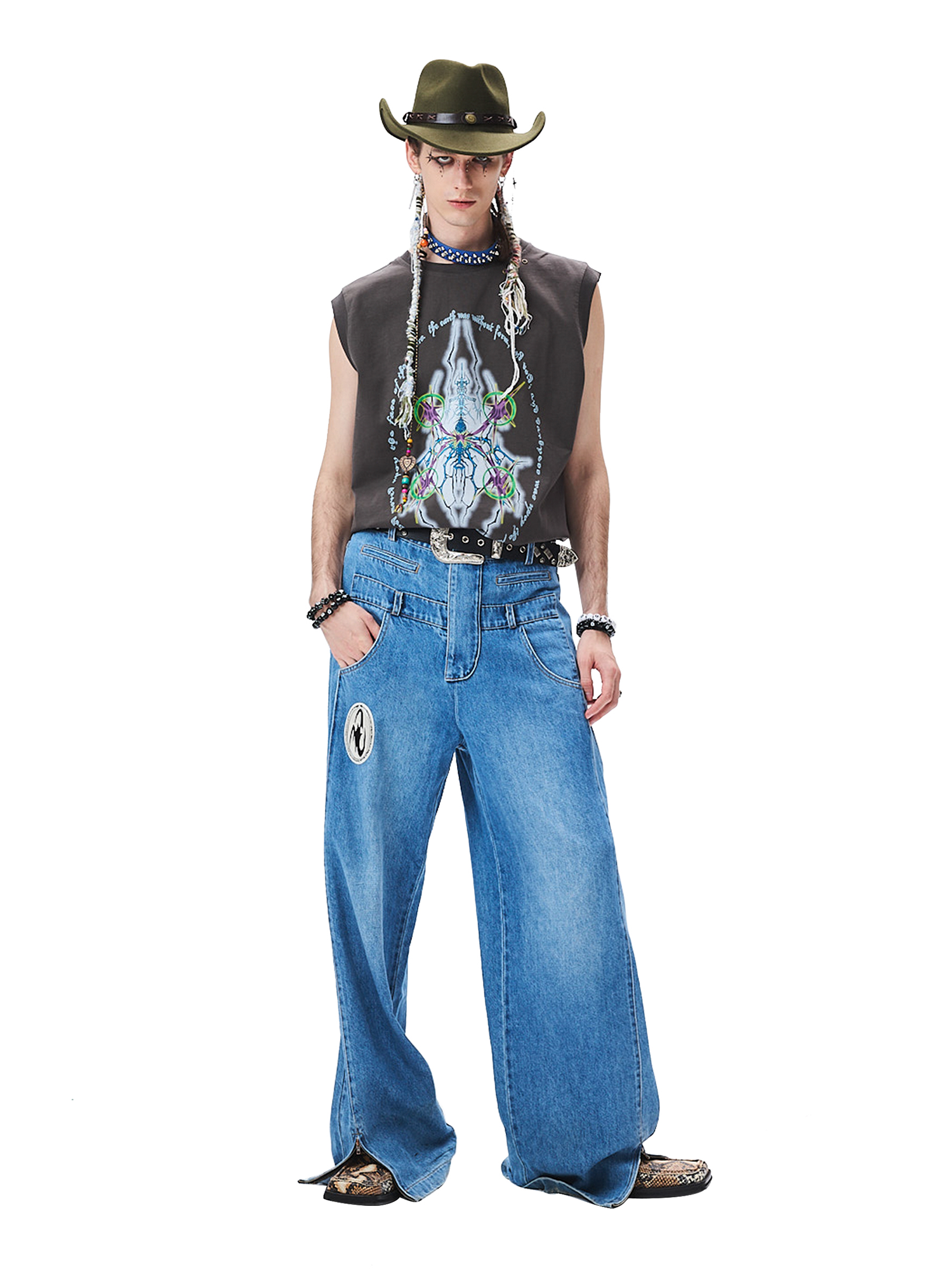 CYCYCY Deconstructed Double-Waist Washed Jeans-Jeans-XS / 28"-Free Shipping Leatheretro