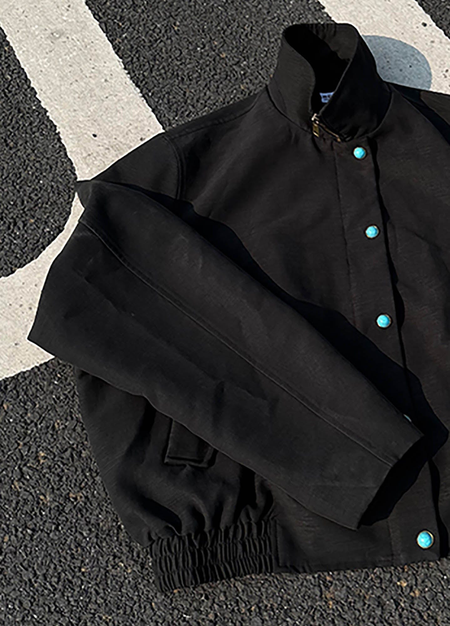 KREATE Gem Button Stand-Collar Wellington Jacket-Jacket-S-Black-Free Shipping Leatheretro