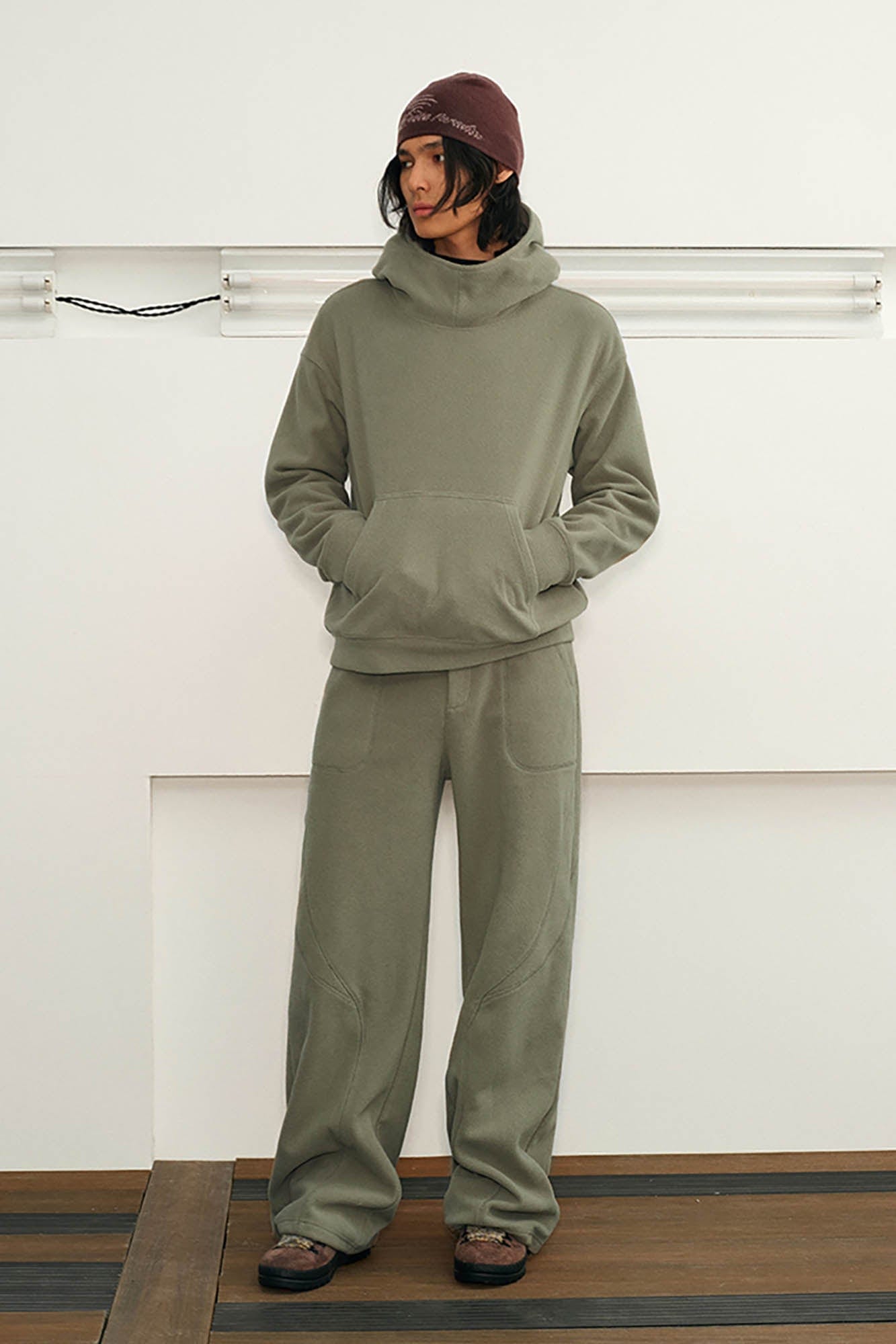 KREATE Curved Seam Thermal Wide-Leg Pants-Pants-S-Black-Free Shipping Leatheretro