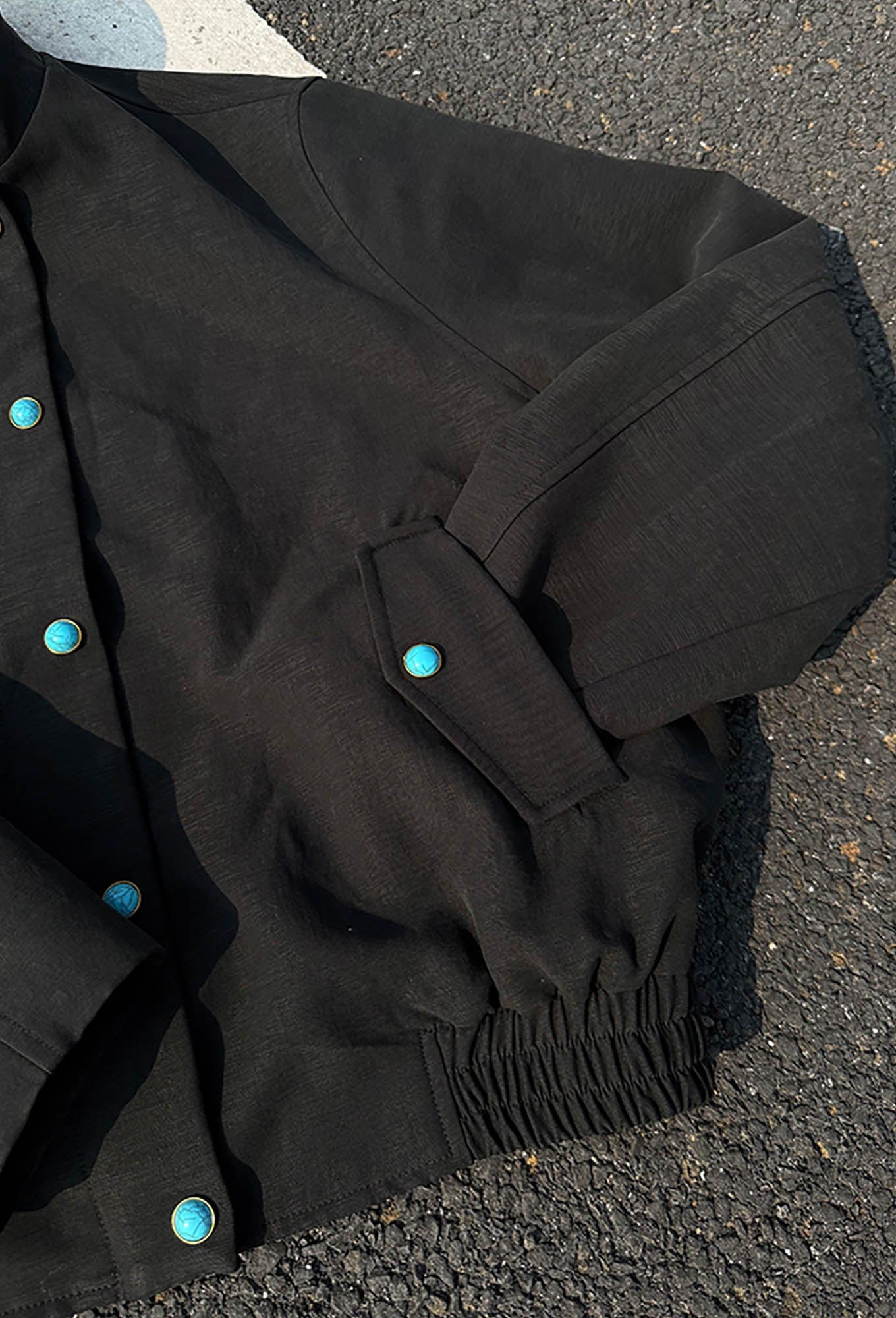 KREATE Gem Button Stand-Collar Wellington Jacket-Jacket-S-Black-Free Shipping Leatheretro