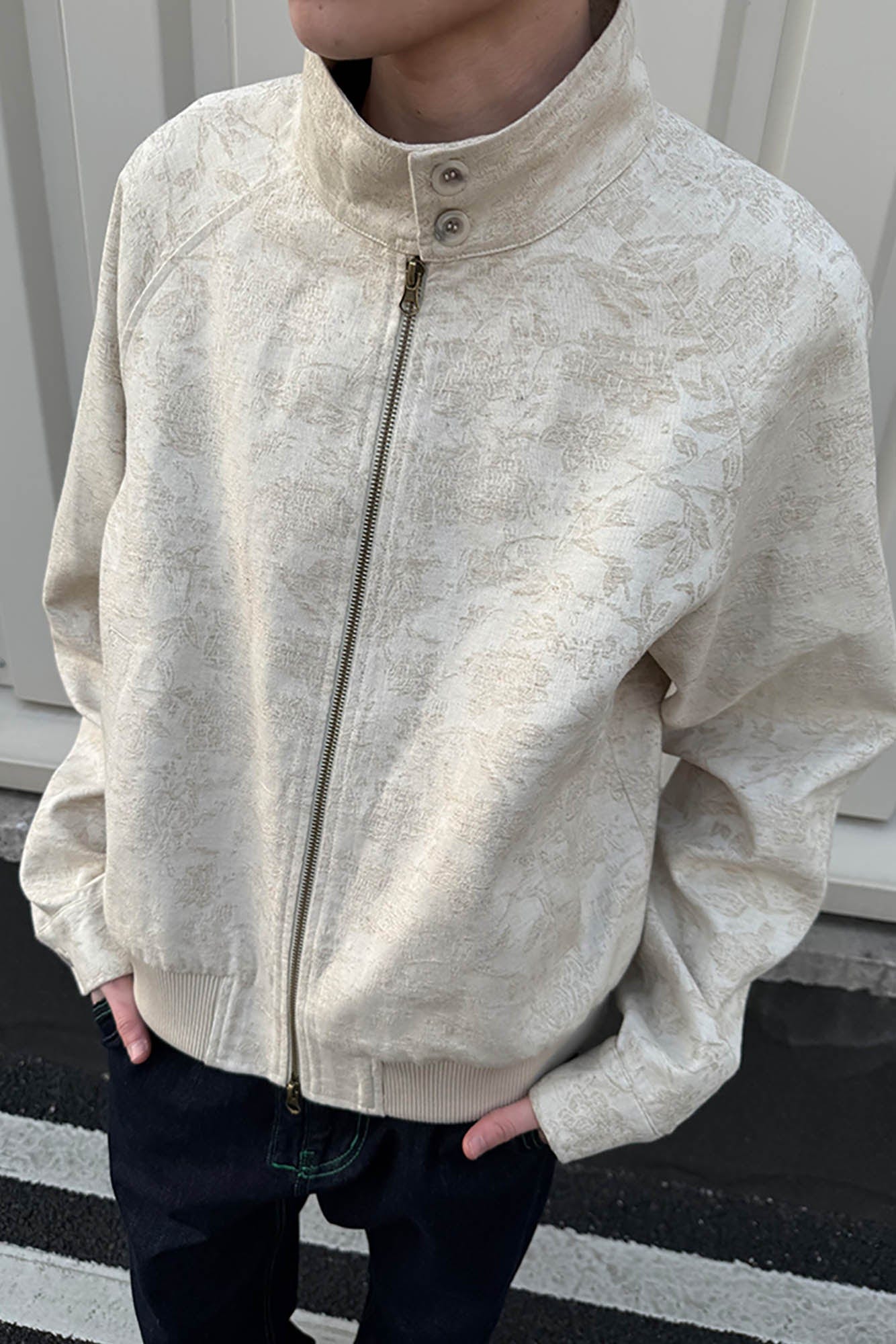 KREATE Jacquard Spider Lily Stand-Collar Wellington Jacket-Jacket-S-Black-Free Shipping Leatheretro