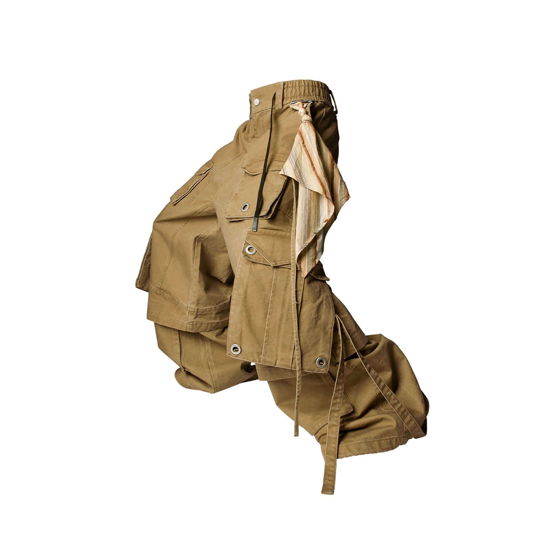 RELABEL Multi-Pocket Detachable Scarf Distressed Cargo Brown-Pants-XS-Free Shipping Leatheretro