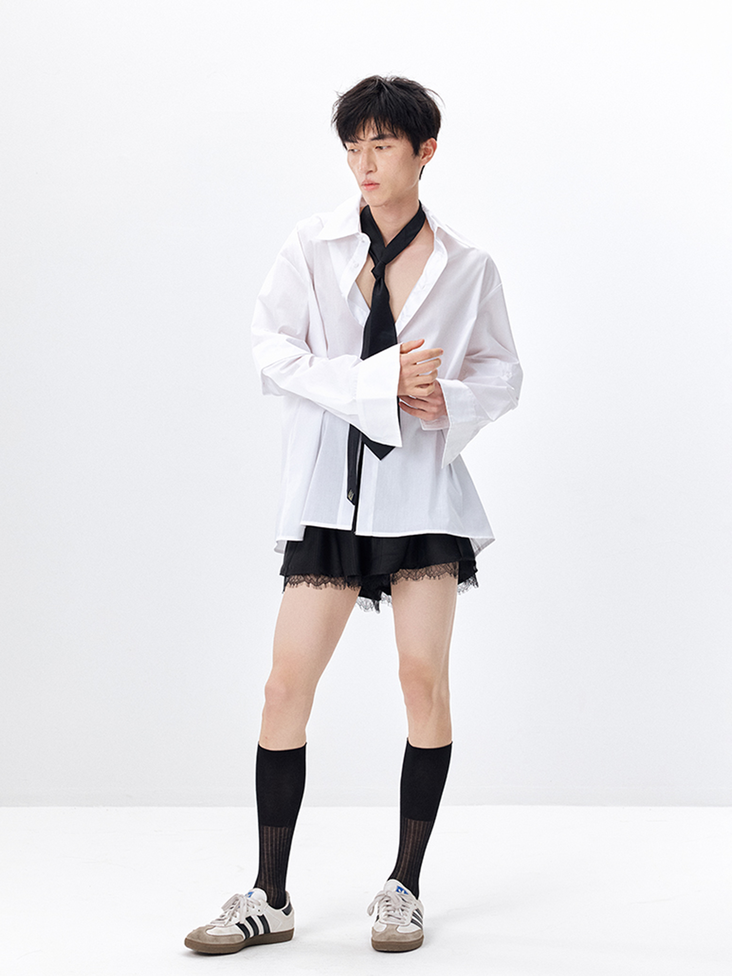 TUIMU Lace Panel Acetate Shorts-Shorts-S (Preorder)-Free Shipping Leatheretro