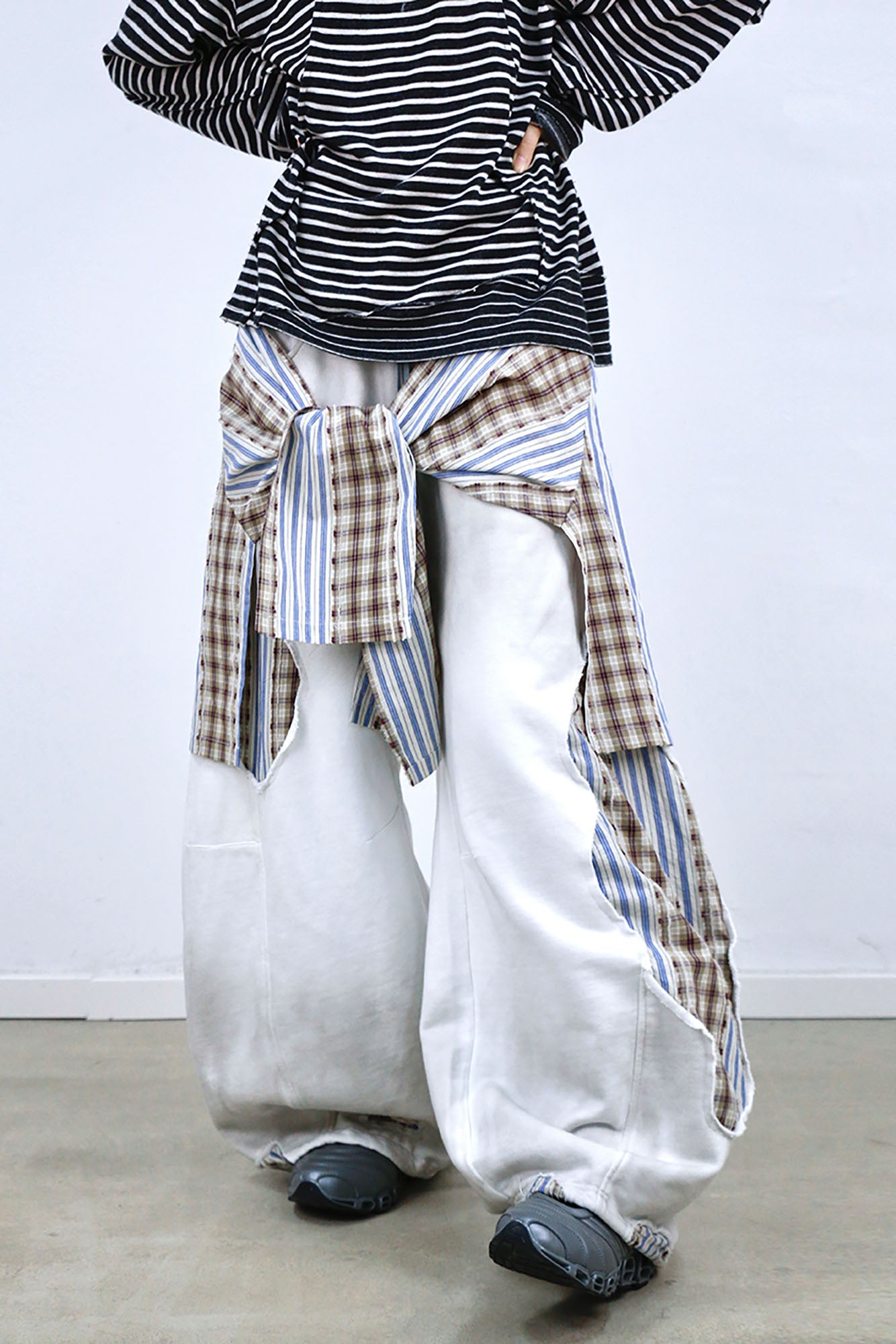 RELABEL Distressed Detachable Plaid Drape Sweatpants-Pants-XS (Preorder)-Free Shipping Leatheretro