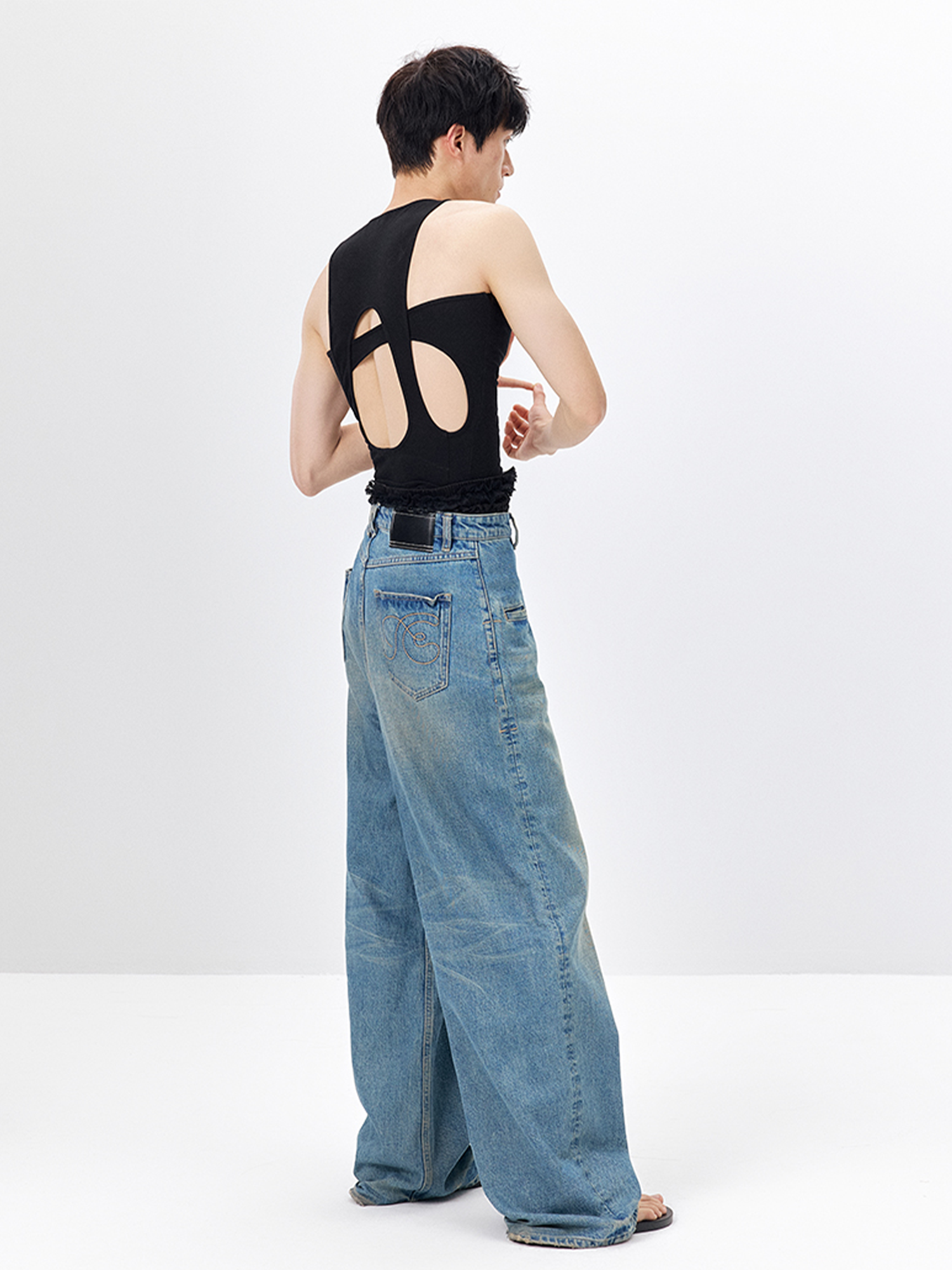 TUIMU Back Cut-Out Ribbed Tank Top Black-Tank Top-One Size-Free Shipping Leatheretro