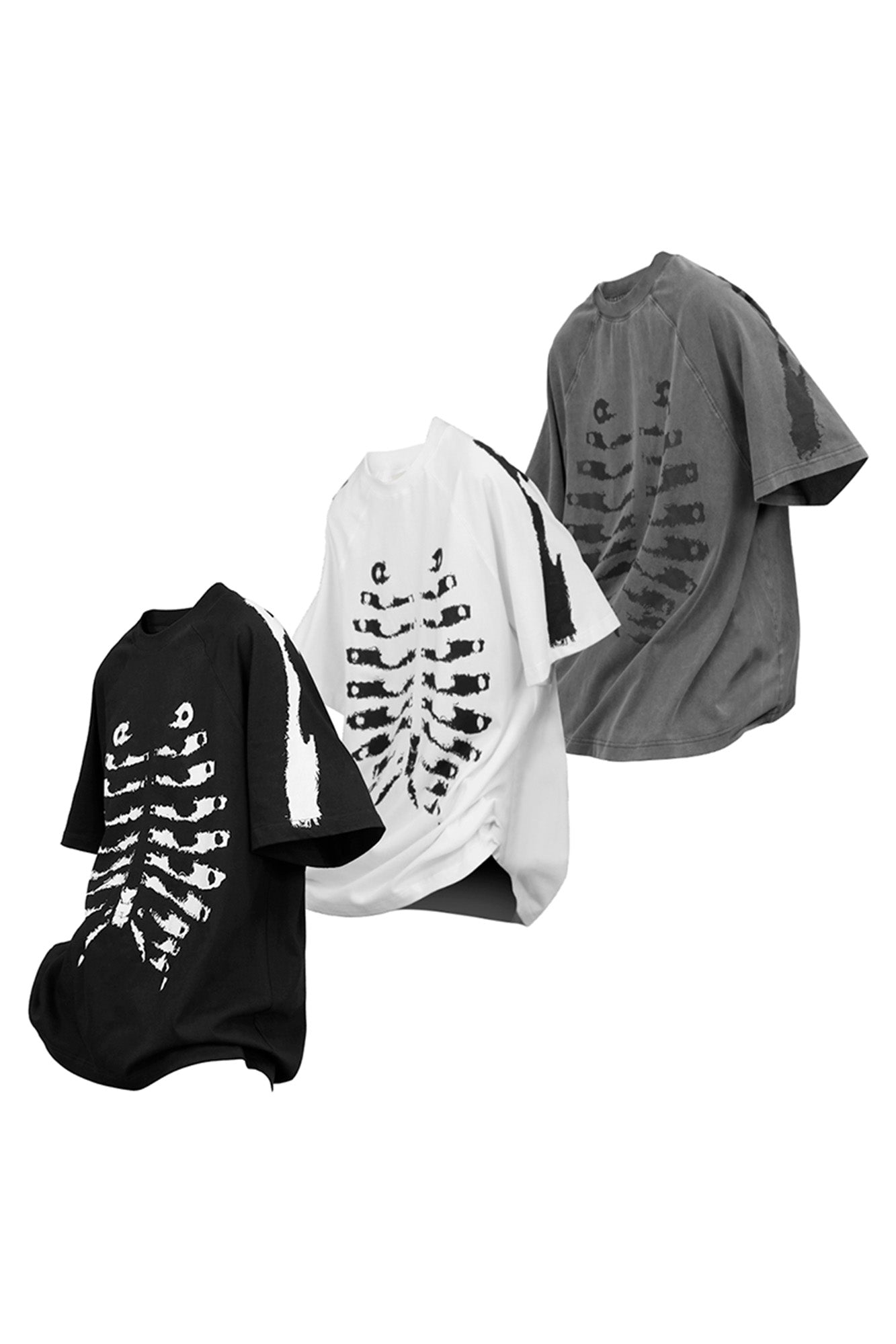 RELABEL Distressed Skeleton Graphic Oversized T-Shirt-T Shirt-XS-White-Free Shipping Leatheretro