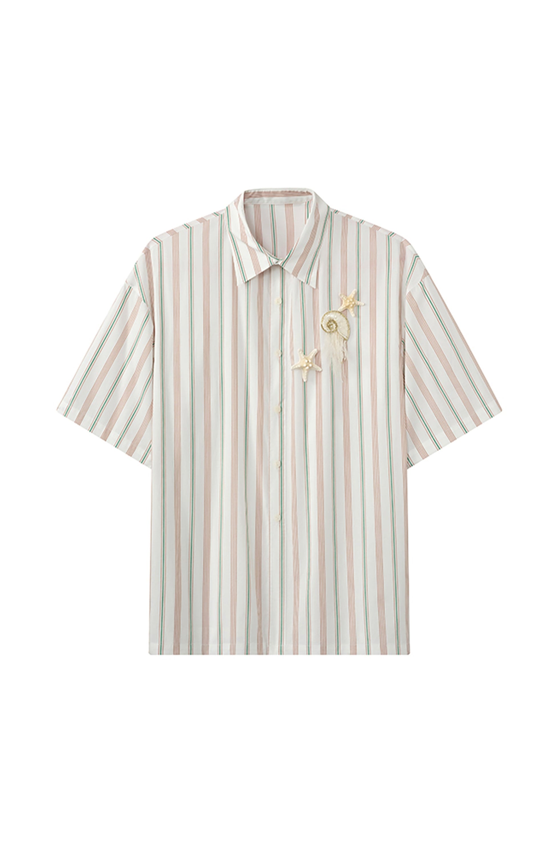 JIECHI Striped Shell-Embellished Half Shirt-Half shirt-M (Preorder)-Free Shipping Leatheretro