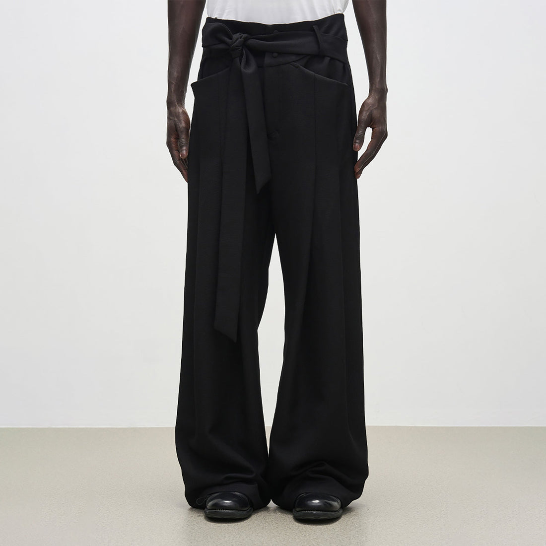 7440 37 1 High-Rise Sash Wide-Leg Pleated Trousers-Pants-S-Free Shipping Leatheretro