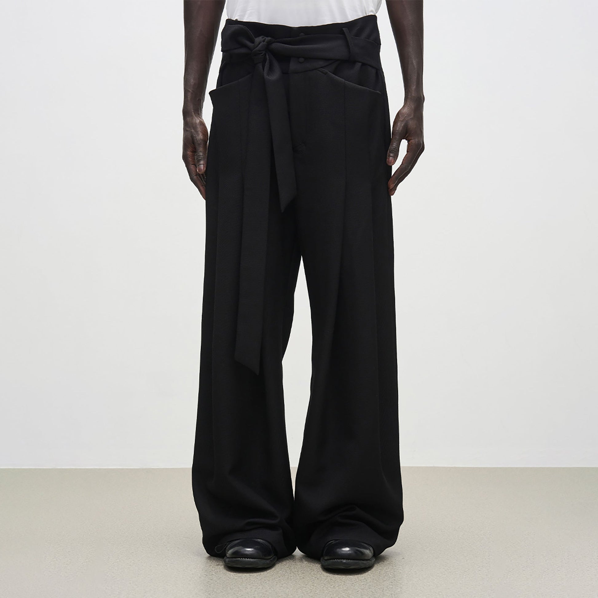 7440 37 1 High-Rise Sash Wide-Leg Pleated Trousers-Pants-S-Free Shipping Leatheretro