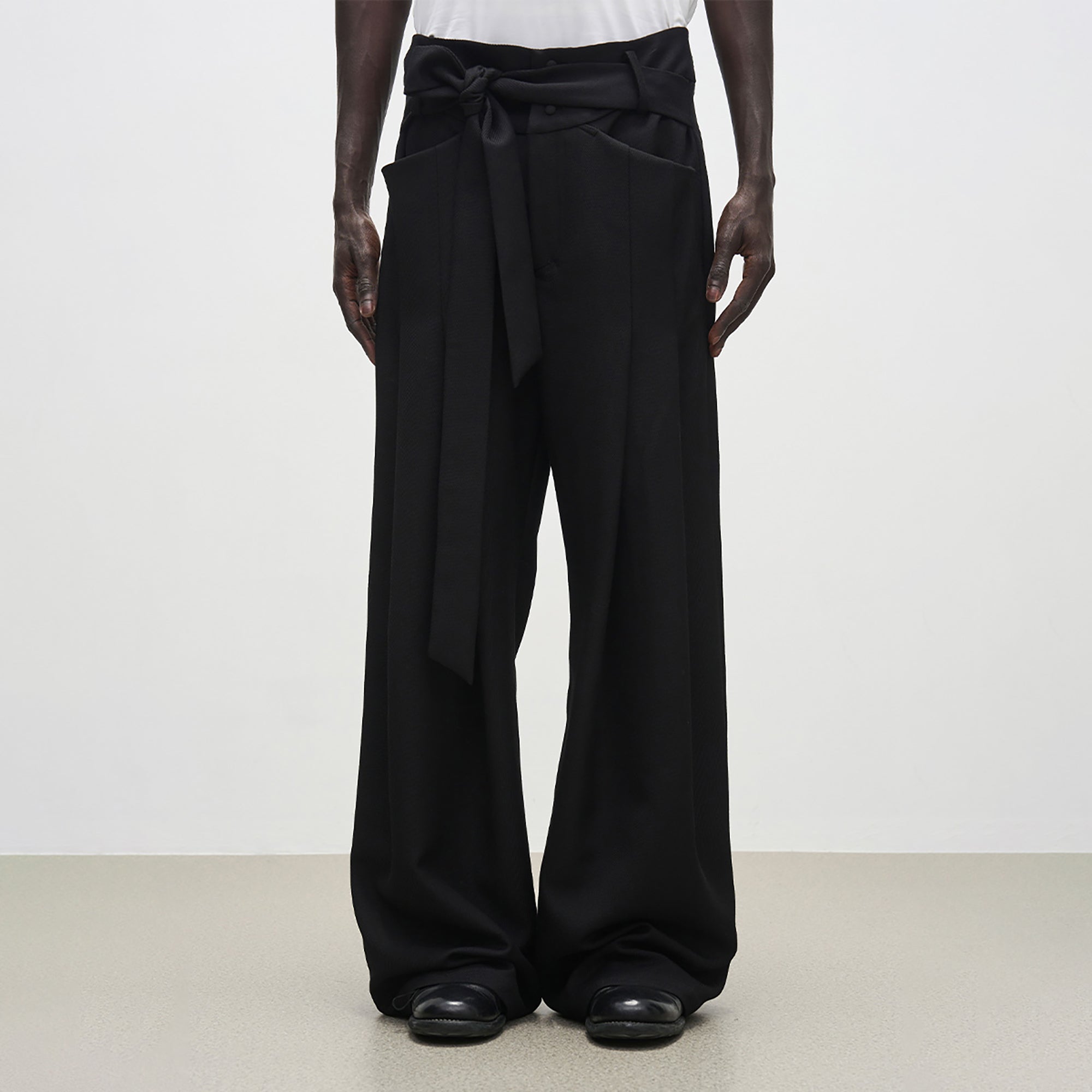 7440 37 1 High-Rise Sash Wide-Leg Pleated Trousers-Pants-S-Free Shipping Leatheretro