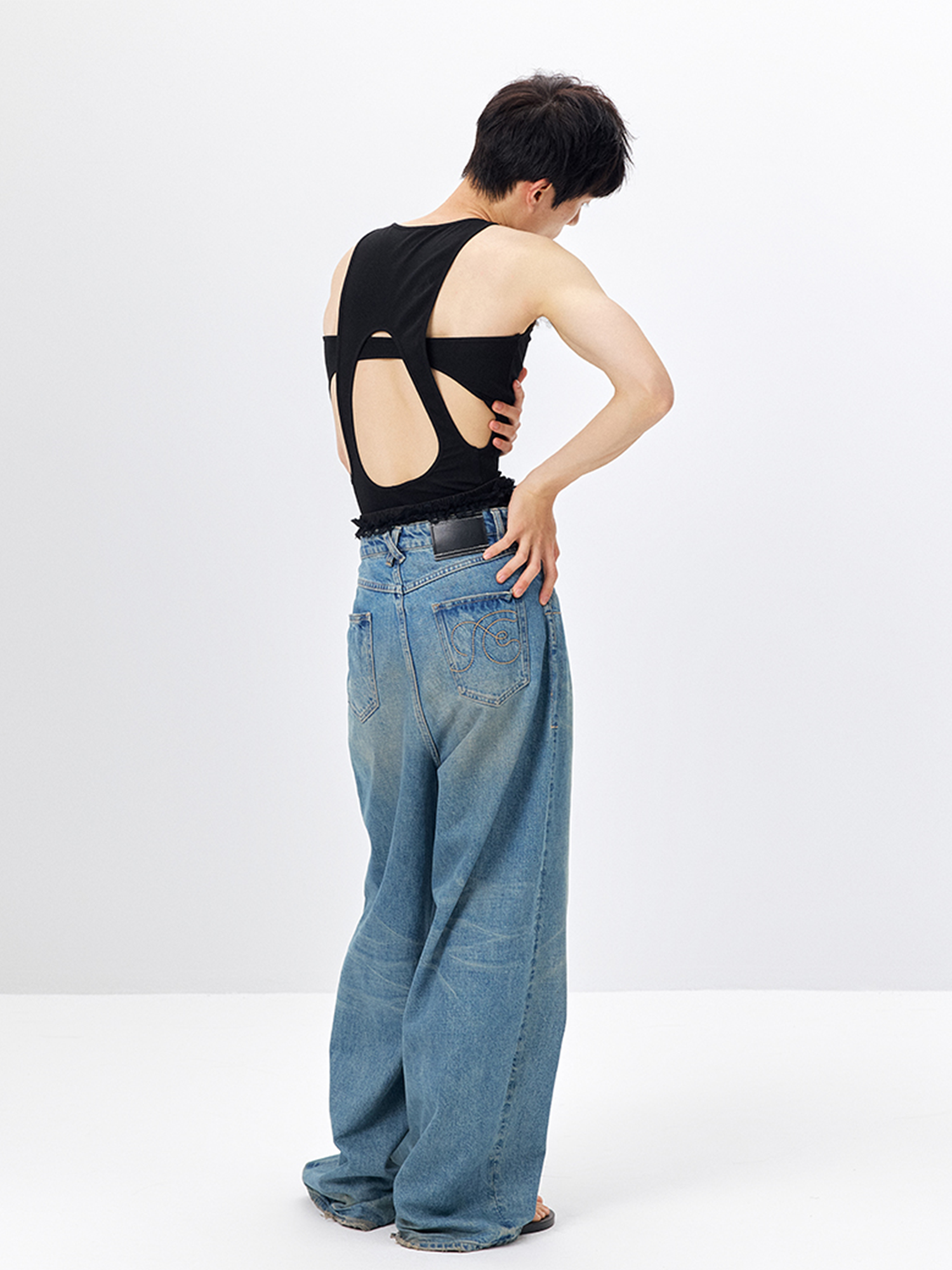 TUIMU Back Cut-Out Ribbed Tank Top Black-Tank Top-One Size-Free Shipping Leatheretro