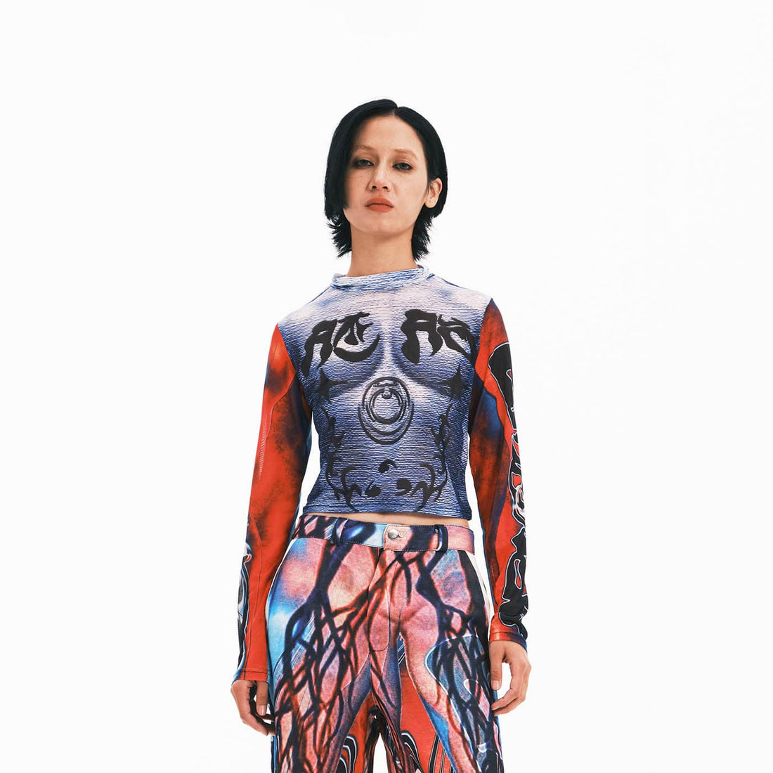 EMBRYO Totemic Muscle Full-Print Turtleneck L/S Tee-L/S Tee-One Size-Free Shipping Leatheretro