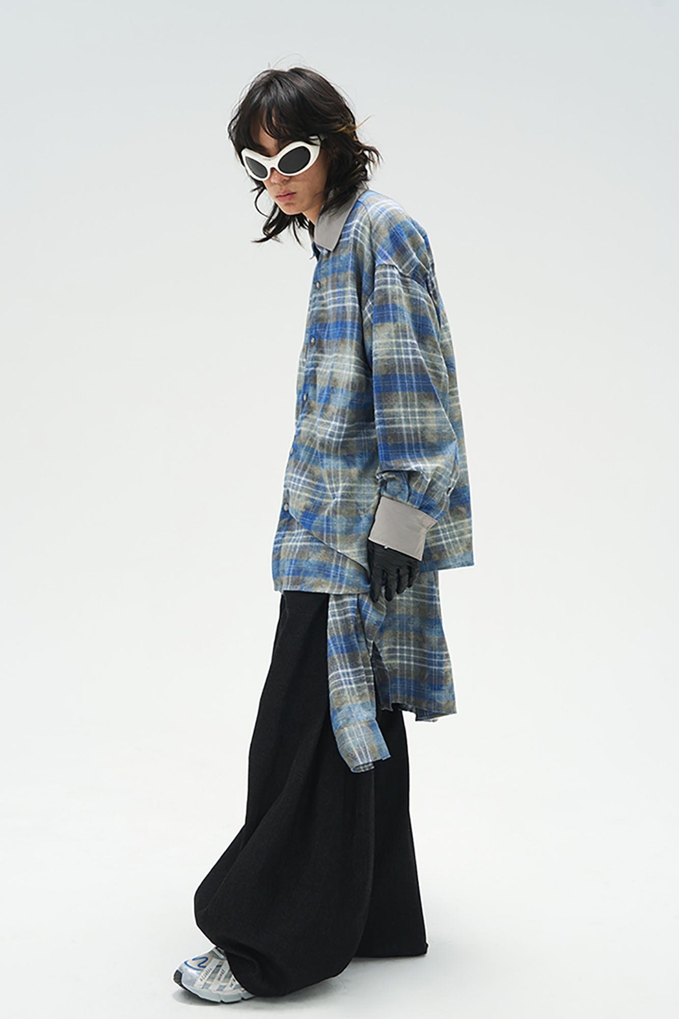 RELABEL Washed Plaid Tie-Dye Contrast-Collar Shirt-Shirt-S-Free Shipping Leatheretro