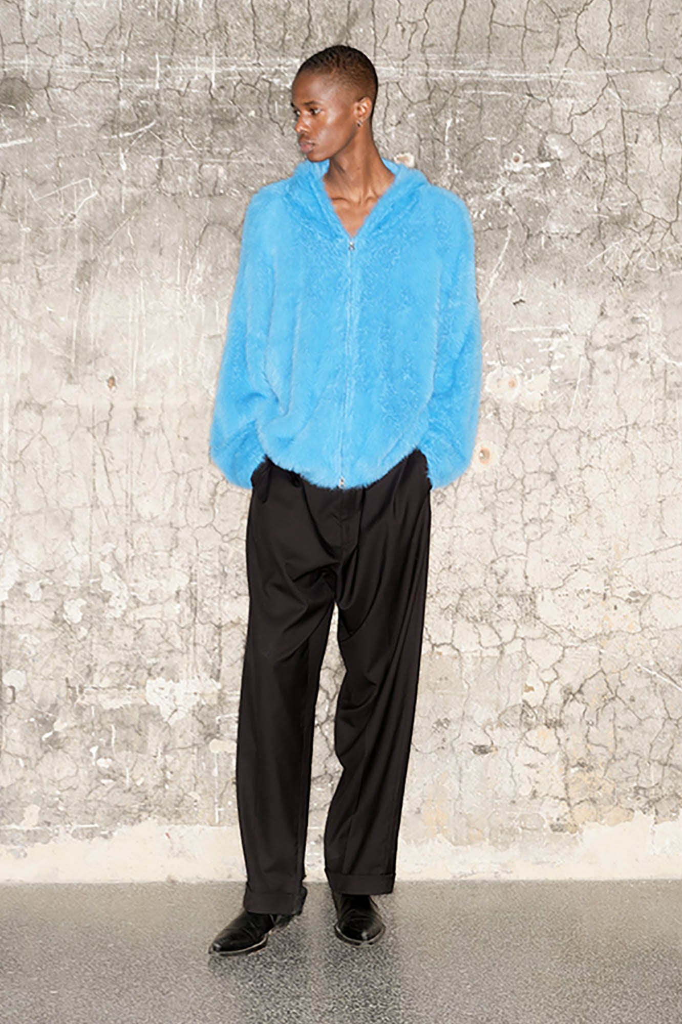 TRIANGLE PROJECT Fuzzy Zip-Up Hoodie-Jacket-XS-Blue-Free Shipping Leatheretro