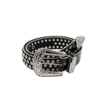 CYCYCY X ERISSTOFF Croc-Embossed Diamond Studded Leather Belt-Accessories-One Size-Free Shipping Leatheretro