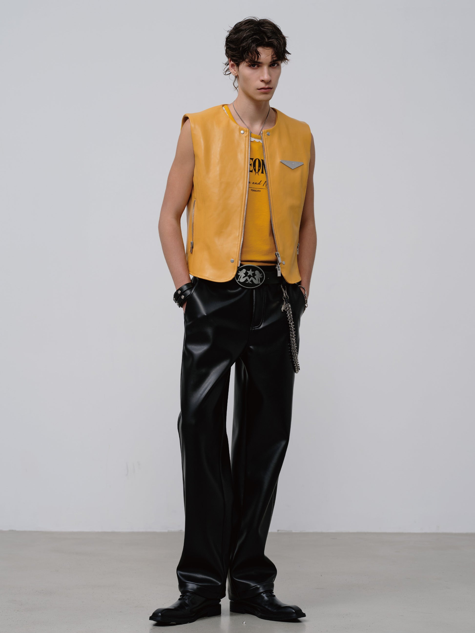 FACEONLAB Reversible Moto Leather Vest Orange-Vest-M-Free Shipping Leatheretro