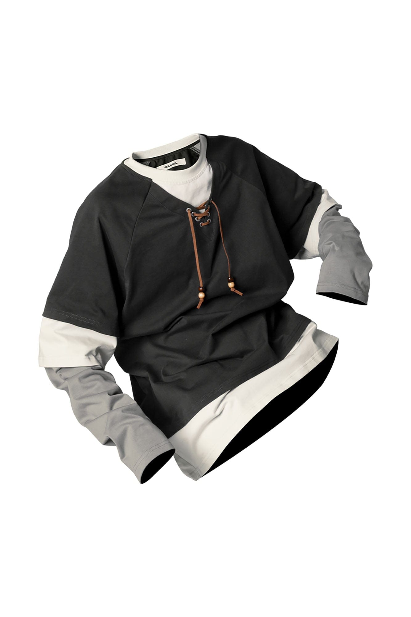 RELABEL Layered Lace-Up Sweatshirt Gray-Sweatshirt-XS-Free Shipping Leatheretro