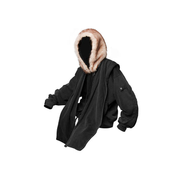 RELABEL Detachable Faux Fur Hood Jacket Black-Jacket-XS (Preorder)-Free Shipping Leatheretro