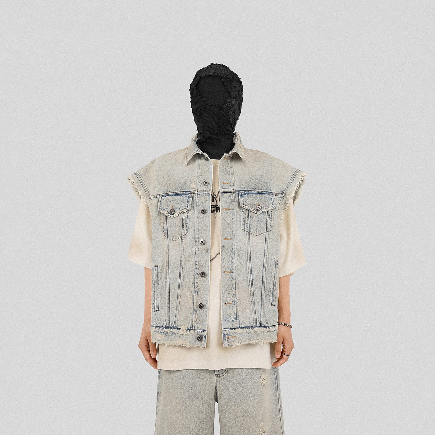 UNDERWATER Raw Edge Washed Denim Vest-Jacket-S-Free Shipping Leatheretro