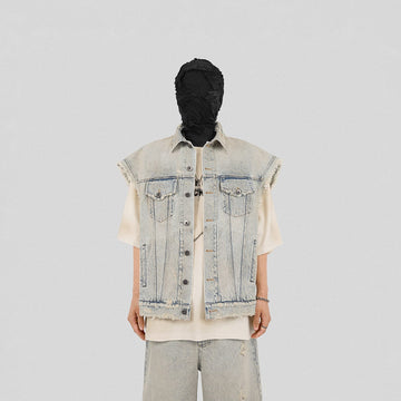 UNDERWATER Raw Edge Washed Denim Vest-Jacket-S-Free Shipping Leatheretro