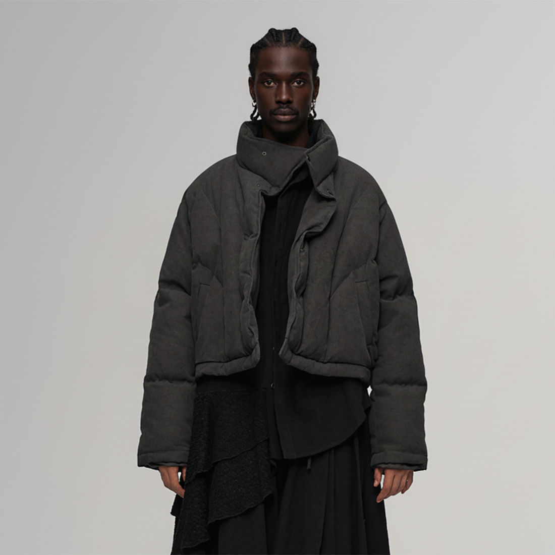 ILNya Nieternite Nifutur Asymmetrical Collar Cocoon Cropped Down Jacket-Jacket-S(0) (Preorder)-Free Shipping Leatheretro