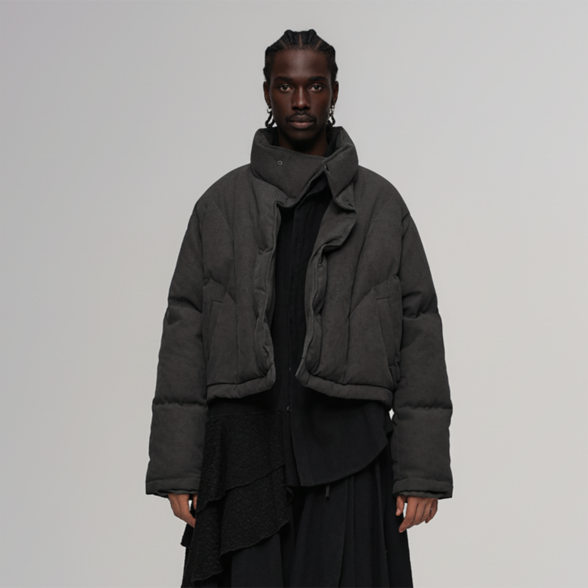 ILNya Nieternite Nifutur Asymmetrical Collar Cocoon Cropped Down Jacket-Jacket-S(0) (Preorder)-Free Shipping Leatheretro