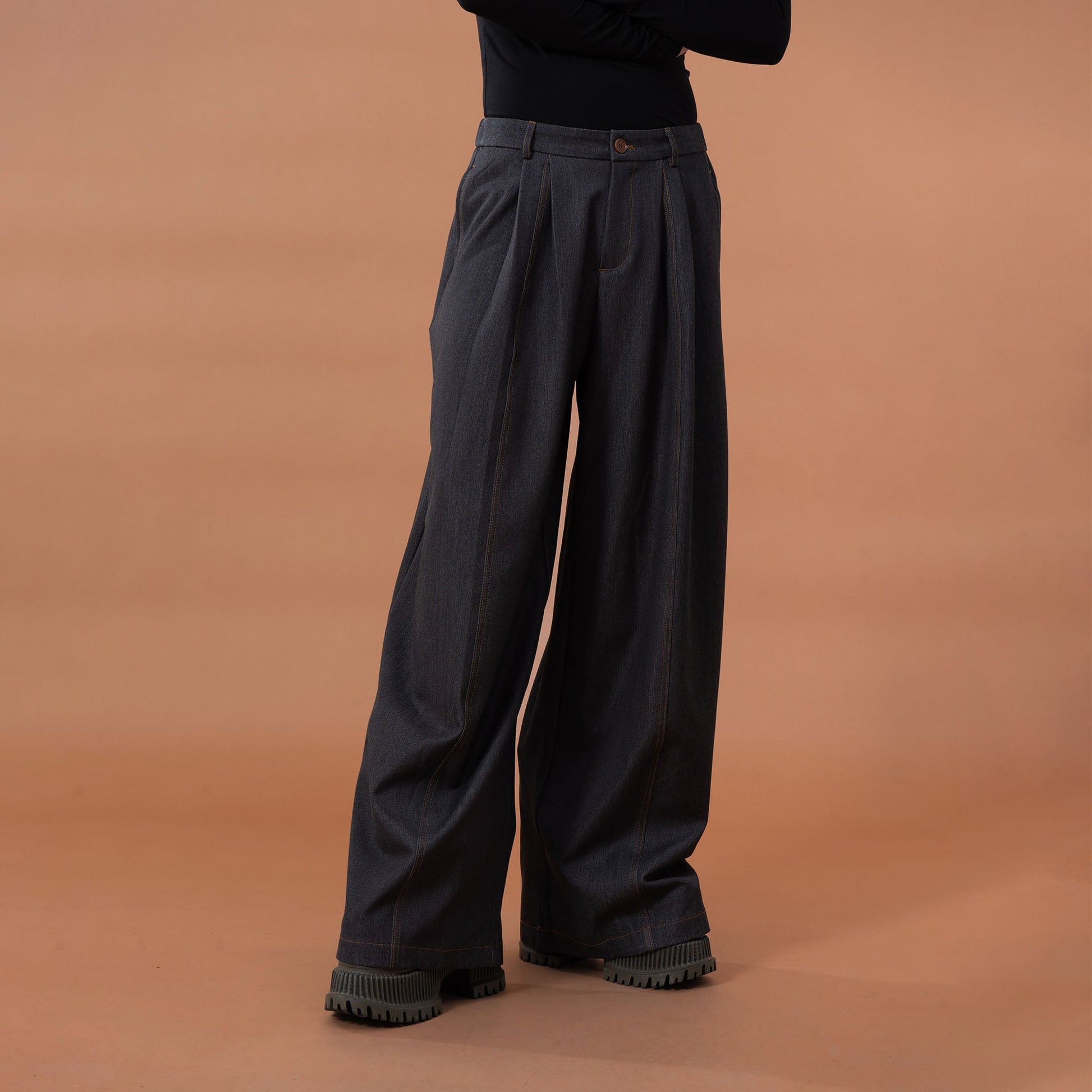 CLP Stitched Pleated Denim Pants-Jeans-M-Free Shipping Leatheretro