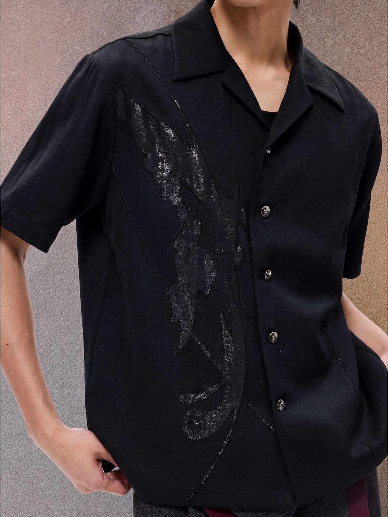 ALVNG AR ANTS Phoenix Mesh Paneled Linen-Blend Shirt-Half shirt-S-Red-Free Shipping Leatheretro