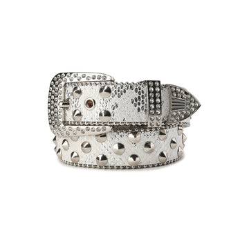 CYCYCY Serpentine Embossed Double Buckle Studded Belt White-Accessories-One Size-Free Shipping Leatheretro