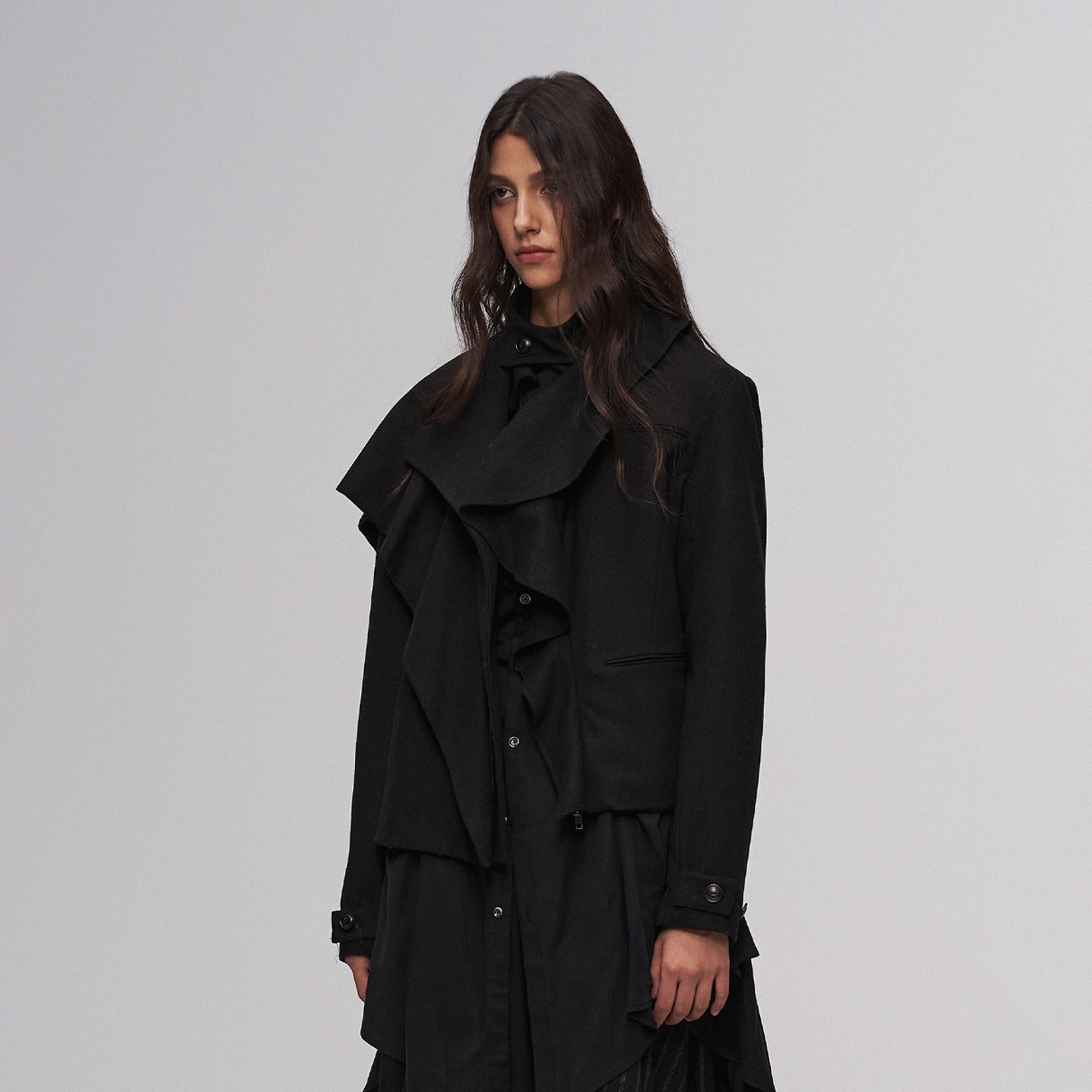 ILNya Nieternite Nifutur Layered Ruffle Wool-Blend Scarf-Wrap Coat-Jacket-S (0)-Free Shipping Leatheretro