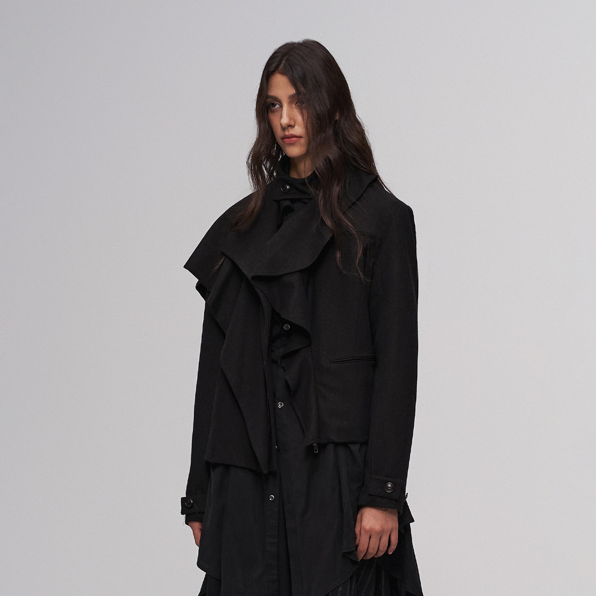 ILNya Nieternite Nifutur Layered Ruffle Wool-Blend Scarf-Wrap Coat-Jacket-S (0)-Free Shipping Leatheretro