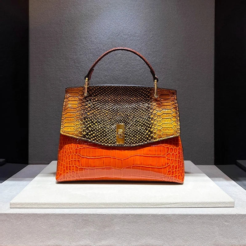 Luxury Crocodile Print Synthetic Leather Crossbody Bag for Women-Handbags-Orange-Free Shipping Leatheretro