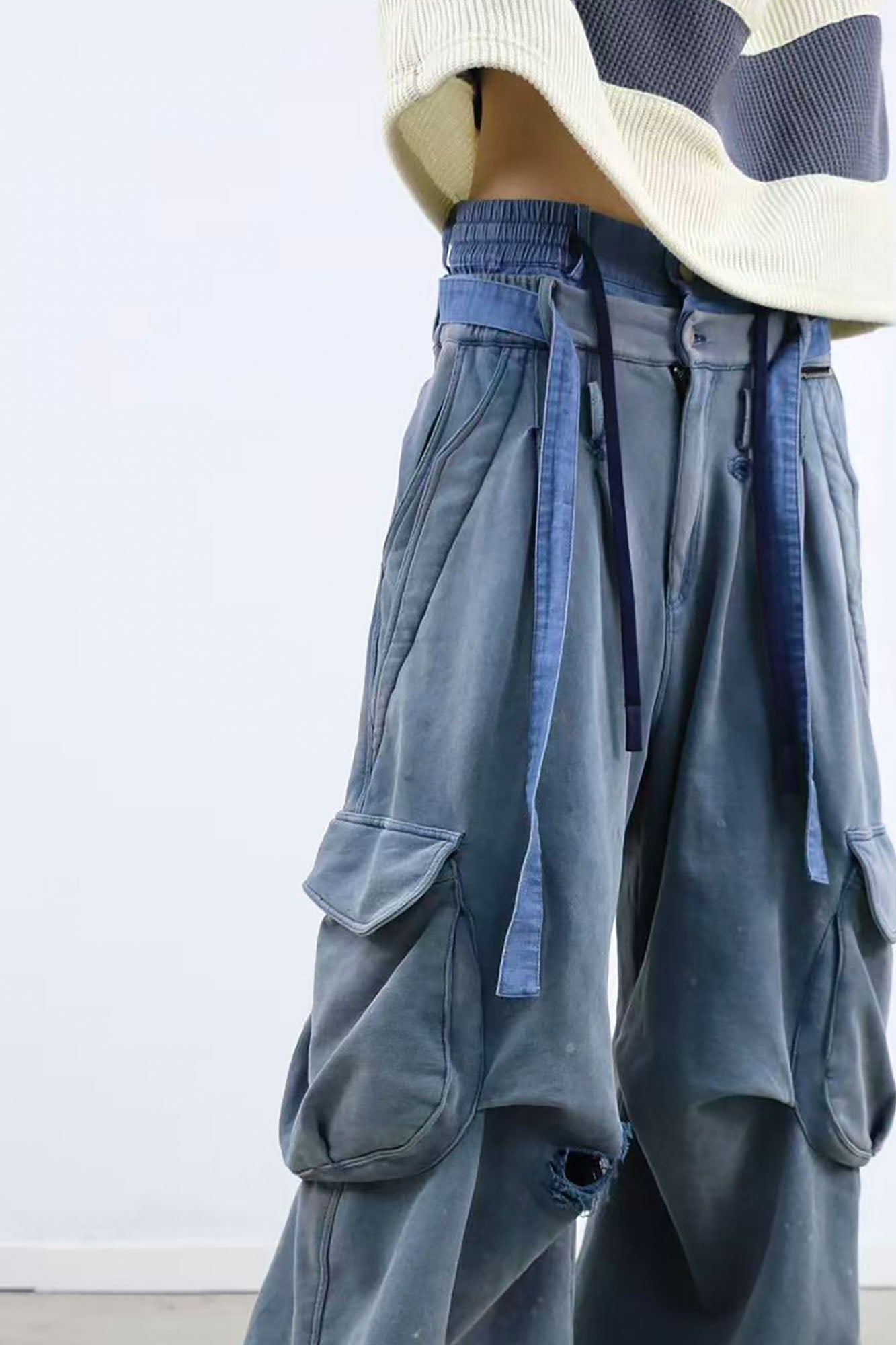 RELABEL Distressed Splatter Double-Waist Cargo Pants-Pants-XS-Free Shipping Leatheretro