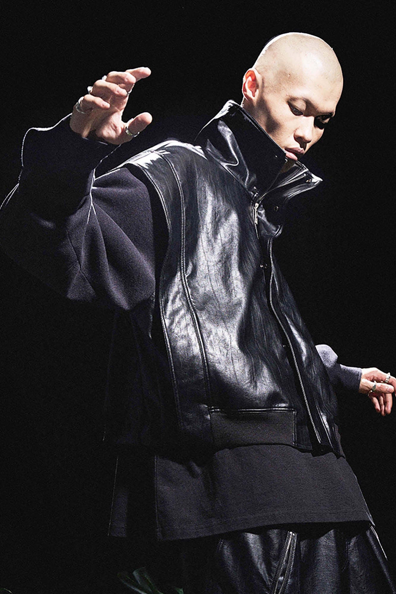 RELABEL Deconstructed Spliced Stand-Collar Faux Leather Jacket-Jacket-XS-Free Shipping Leatheretro