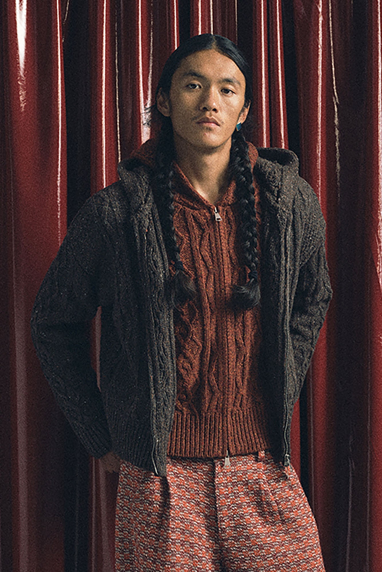 TRECLUB Nep Yarn Cable-Knit Zip-Up Hooded Cardigan-Sweater-S-Free Shipping Leatheretro