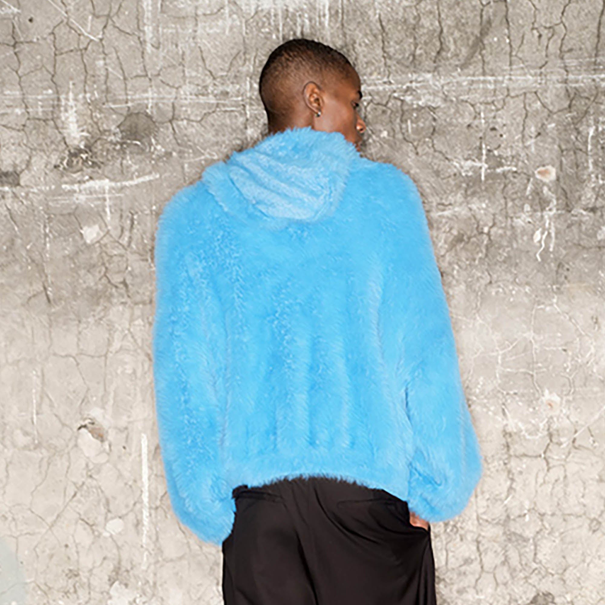 TRIANGLE PROJECT Fuzzy Zip-Up Hoodie-Jacket-XS-Blue-Free Shipping Leatheretro