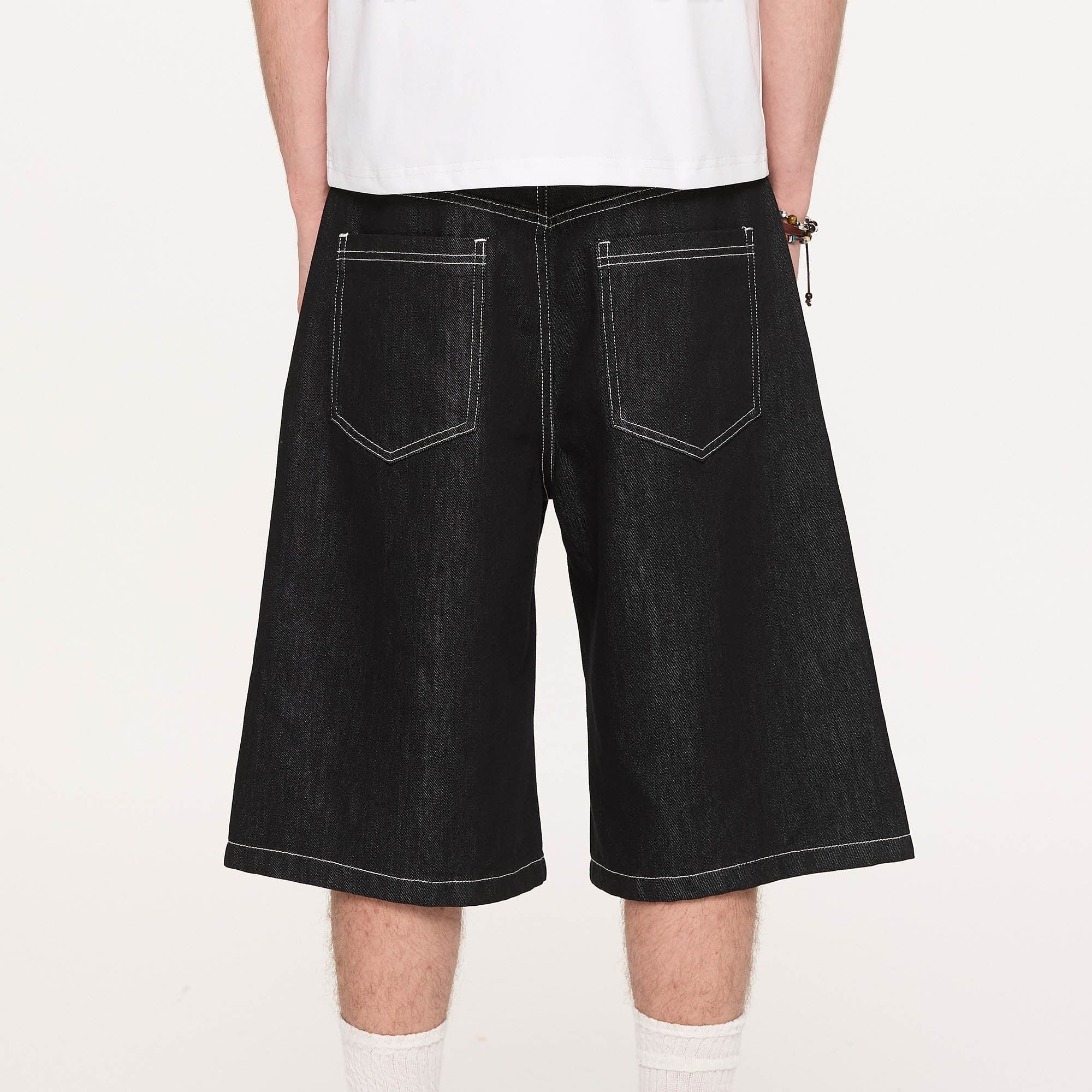 KREATE Essential Button-Up Stitched Denim Shorts-Shorts-S-Navy-Free Shipping Leatheretro