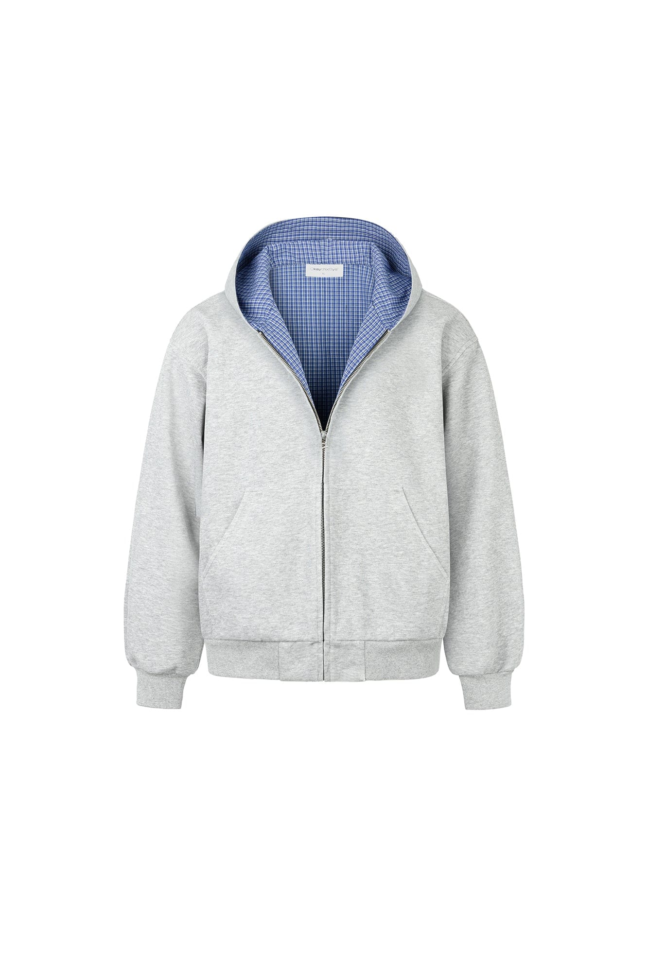 OKAYTHXBYE Houndstooth-Lined Zip-Up Hooded Jacket-Jacket-S-Gray-Free Shipping Leatheretro