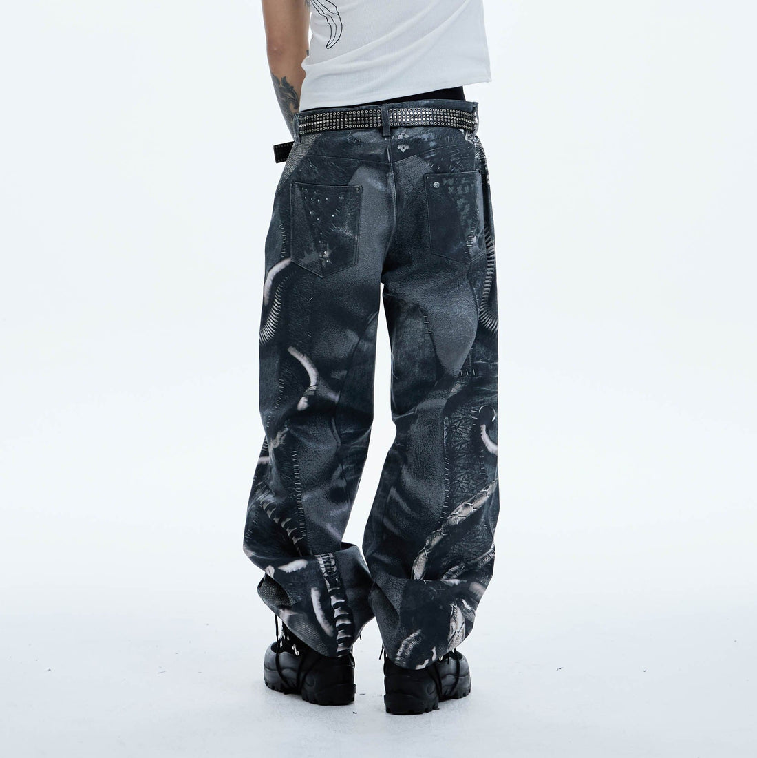 DND4DES Industrial Pipe Lace-Up Graphic Baggy Jeans-Jeans-XS-Free Shipping Leatheretro