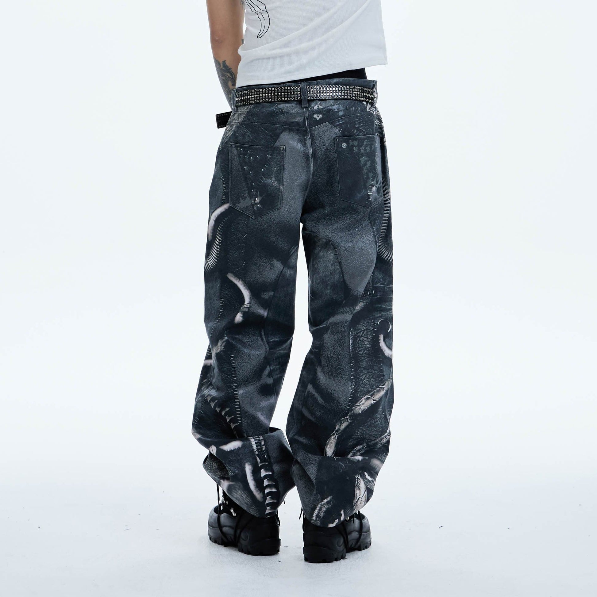 DND4DES Industrial Pipe Lace-Up Graphic Baggy Jeans-Jeans-XS-Free Shipping Leatheretro