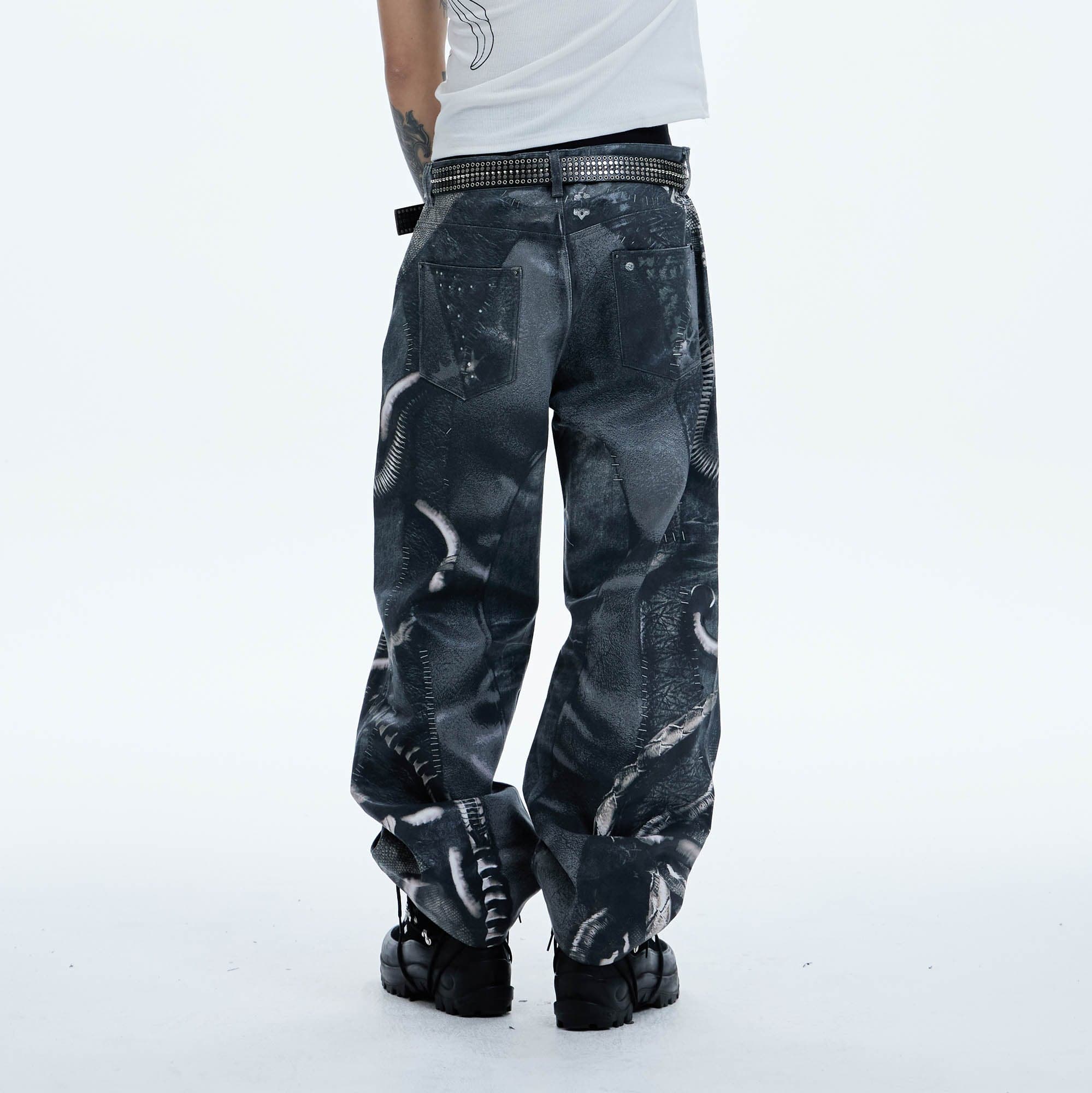 DND4DES Industrial Pipe Lace-Up Graphic Baggy Jeans-Jeans-XS-Free Shipping Leatheretro