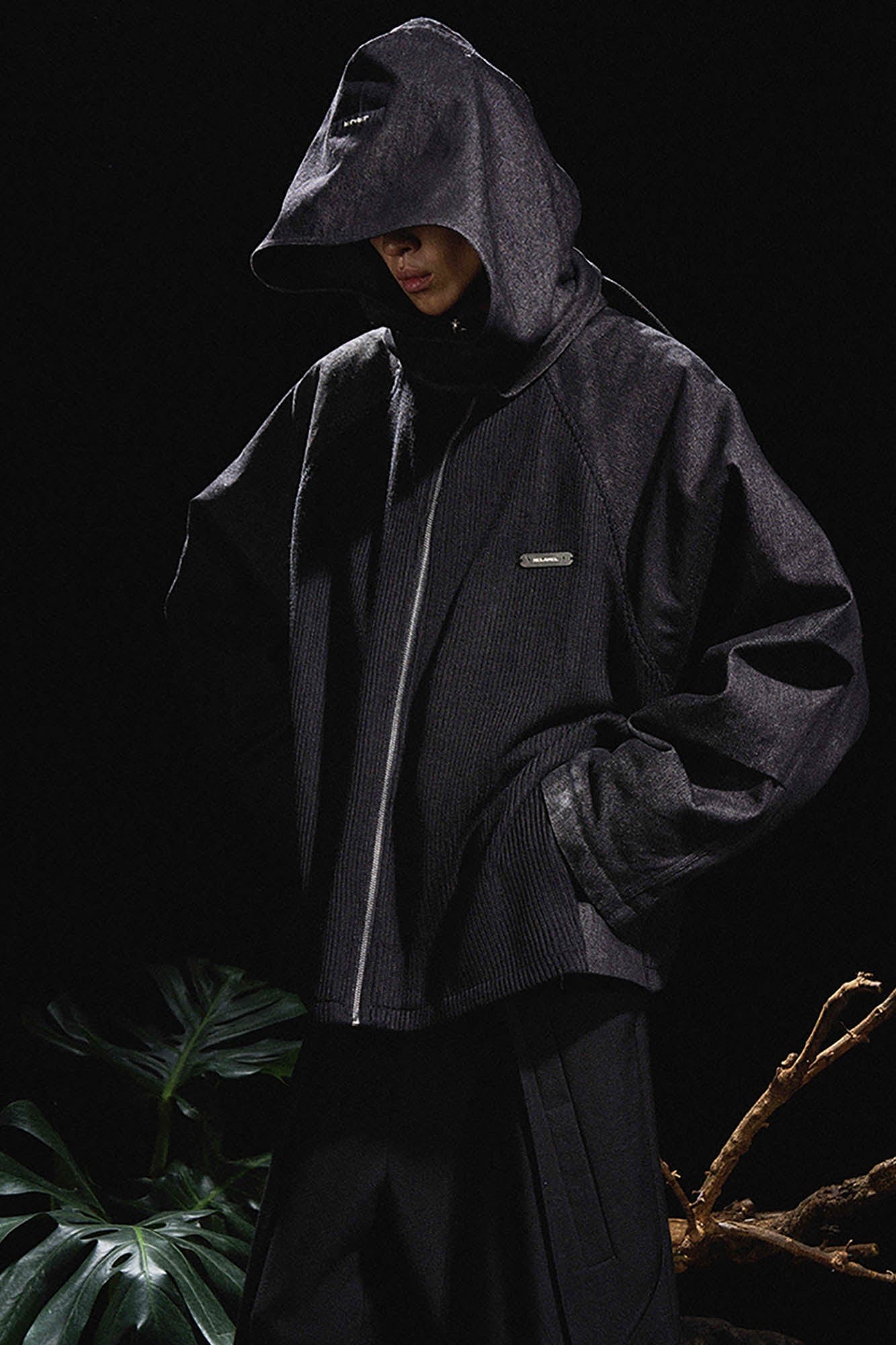 RELABEL Mask-Hood Spliced Denim Paneled Jacket-Jacket-S-Free Shipping Leatheretro