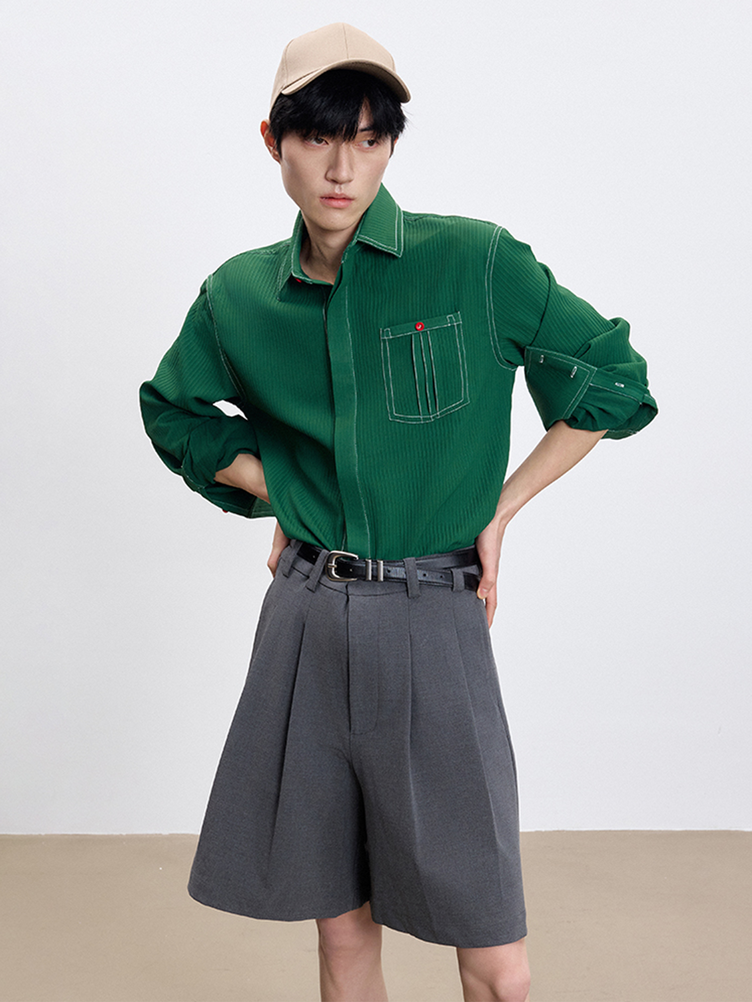 TUIMU Pleated Wide-Leg Shorts-Shorts-S-Free Shipping Leatheretro