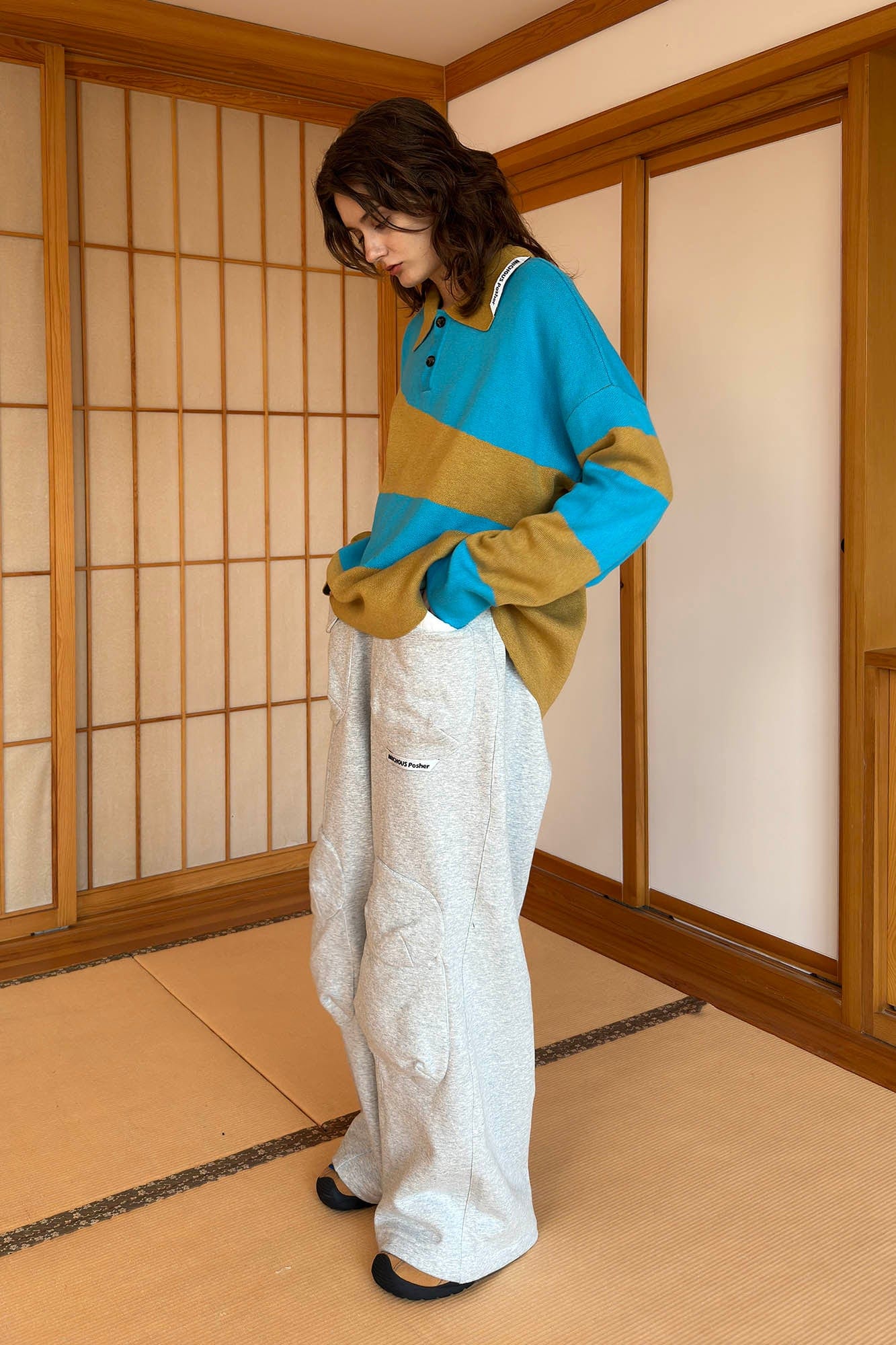 MIICHOUS Nature Magazine Ripple Stripe Polo Sweater-Sweater-S-Blue-Free Shipping Leatheretro